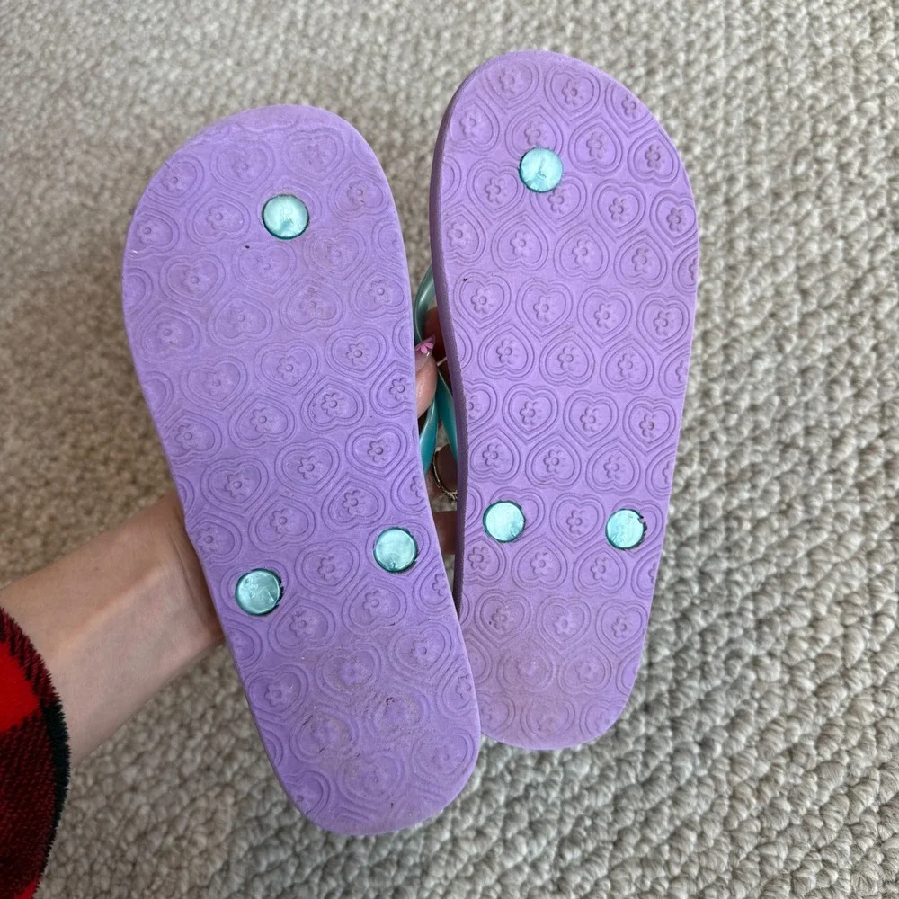 Girls Mermaid Ombre Flip Flops‎ Pink Teal Purple Seashell Sandals Size 3/4